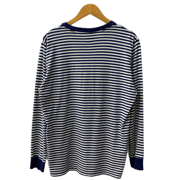 シュプリーム SUPREME 15aw Supreme Striped Logo L/S Top ロンT ネイビー Mサイズ 201MT-4329