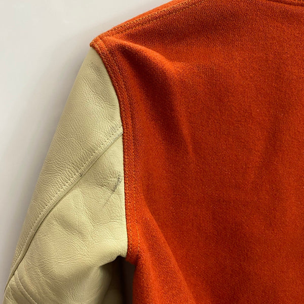 【曜日割引対象外】 マッコイ McCOY SPORTSWEAR 旧タグ 袖レザー ウール スタジャン  ジャケット オレンジ 36サイズ 201MT-4647 VB