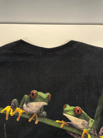 US US古着 RADICAL NATURE ラディカルネイチャー アニマルTシャツ カエルプリント フロッグプリント 蛙プリント 黒 総柄   Tシャツ ブラック Lサイズ 101MT-4834