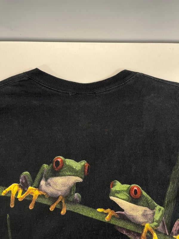 US US古着 RADICAL NATURE ラディカルネイチャー アニマルTシャツ カエルプリント フロッグプリント 蛙プリント 黒 総柄   Tシャツ ブラック Lサイズ 101MT-4834