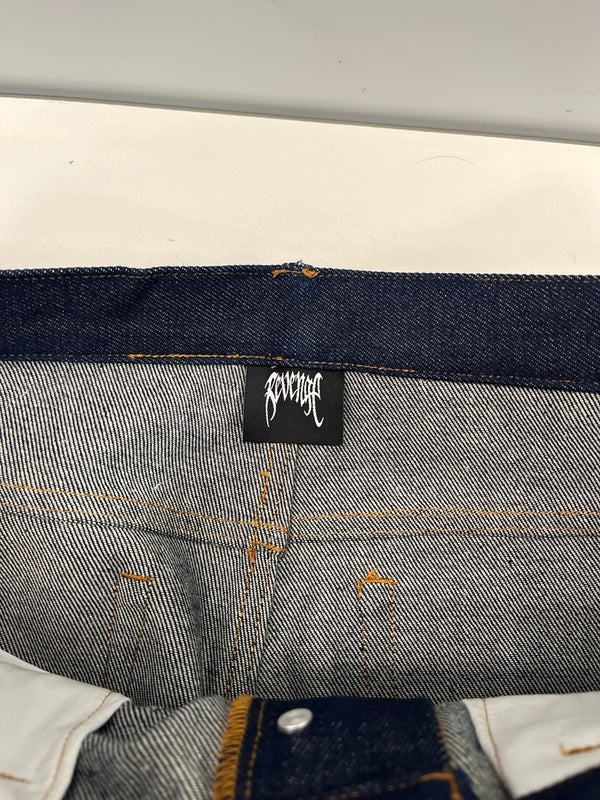 リベンジ REVENGE デニムパンツ インディゴ 刺繍ロゴ y2k 青 デニム ブルー Sサイズ 101MB-758