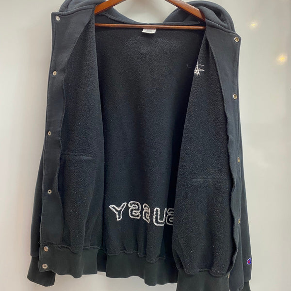 【曜日割引対象外】 ステューシー STUSSY × Champion 90's フルスナップボタン REVERSE WEAVE パーカ ブラック Lサイズ 201MT-4765 VB