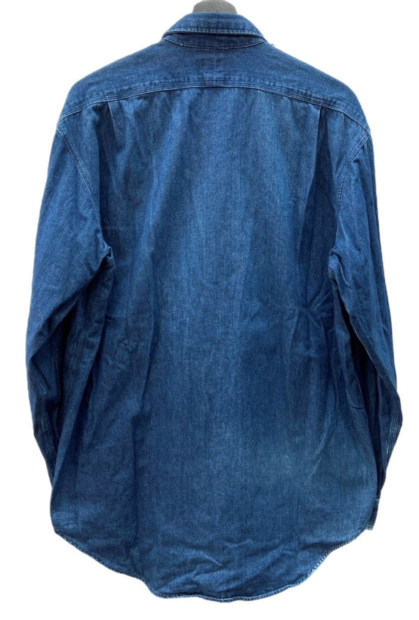 ダブルアールエル RRL 三ツ星タグ DENIM SHIRT デニム ステンカラー フロントボタン メタルボタン ヴィンテージ VINTAGE ラルフローレン RALPH LAUREN フィリピン製 INDIGO インディゴ BLUE 青 長袖シャツ 無地 ブルー Mサイズ 104MT-1954