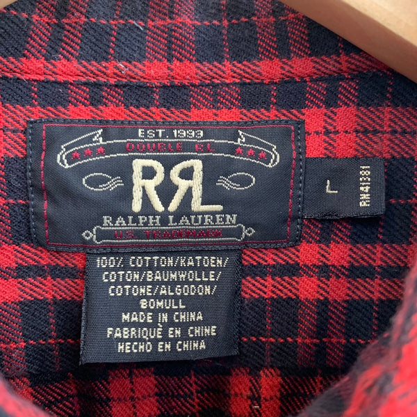 ダブルアールエル RRL 90s 初期黒タグ 赤三ツ星 長袖シャツ チェック レッド Lサイズ 201MT-2436