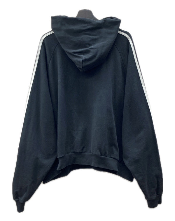 バレンシアガ BALENCIAGA 22AW × adidas アディダス Hoodie Large Fit ラージ フィット プルオーバー パーカー フーディ 刺繍 黒 729322 TNVN2 パーカ ロゴ ブラック Lサイズ 104MT-1646