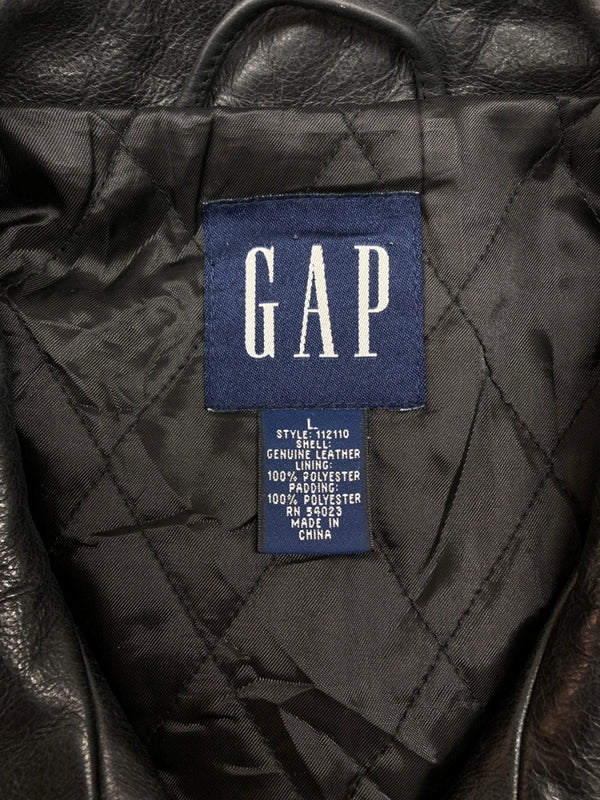 ギャップ GAP 90s LEATHER JACKET レザー ジャケット ジップアップ OLDGAP オールドギャップ アウター 黒 ジャケット 無地 ブラック Lサイズ 104MT-2106