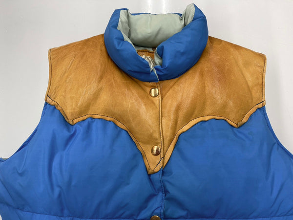 ロッキーマウンテンフェザーベッド Rocky Mountain Featherbed 70s 70年代 ダウンベスト レザーヨーク 青 45846 ベスト 無地 ブルー 104MT-1928