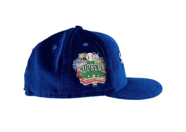 シュプリーム SUPREME 22AW Velour Box Logo New Era ベロア ボックス ロゴ ニューエラ ベースボールキャップ 帽子 青 帽子 メンズ帽子 キャップ 刺繍 ブルー 104H-48