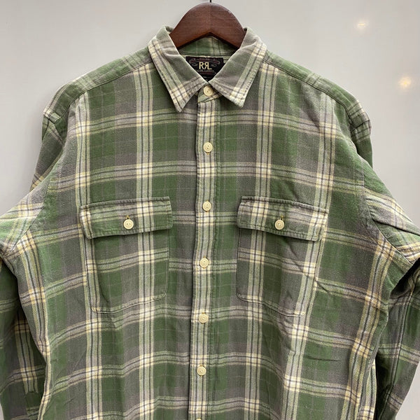 【曜日割引対象外】 ダブルアールエル RRL 90's フランネル ネルシャツ 長袖シャツ グリーン Mサイズ 201MT-4753 VB