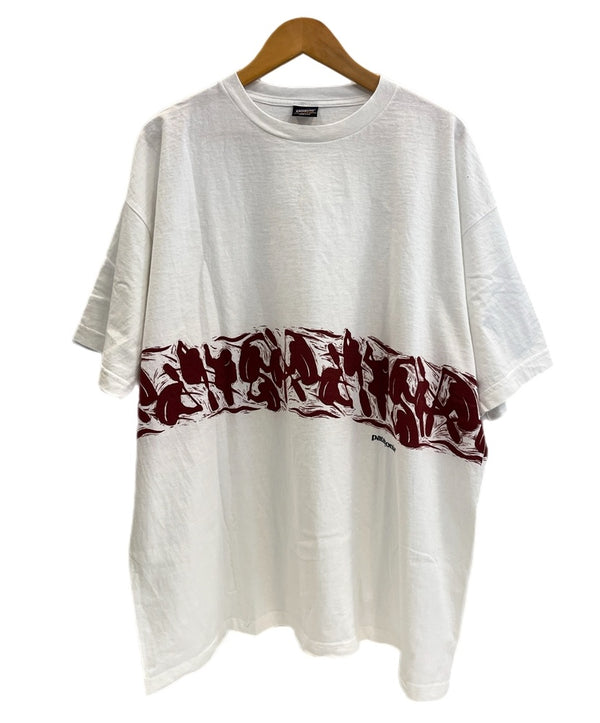 パタゴニア PATAGONIA 90s Vintage ヴィンテージ  USA製 カヤック柄 プリントTシャツ 半袖カットソー 白 XL Tシャツ ホワイト LLサイズ 101MT-4702