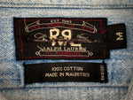 ダブルアールエル RRL 90s 三ツ星タグ DENIM SHIRT デニムシャツ ステンカラー メタルボタン ヴィンテージ VINTAGE ラルフローレン RALPH LAUREN コットン モーリシャス製 ライトブルー 長袖シャツ 無地 ブルー Mサイズ 104MT-1974