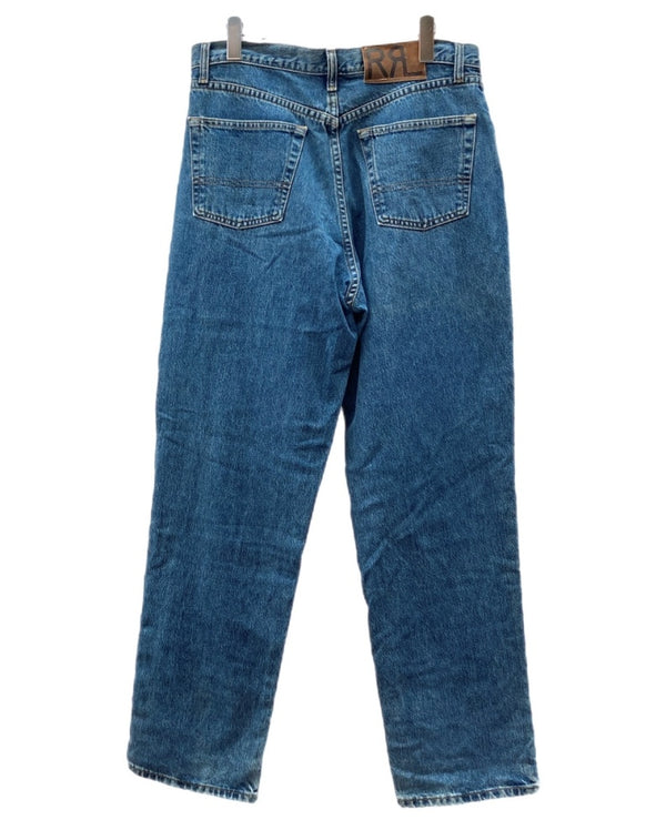 ダブルアールエル RRL 90s DENIM PANTS デニム パンツ ジップフライ ジーパン ジーンズ USA製 Ralph Lauren インディゴ 青 ロゴ R004 デニム ブルー 33/31 104MB-233
