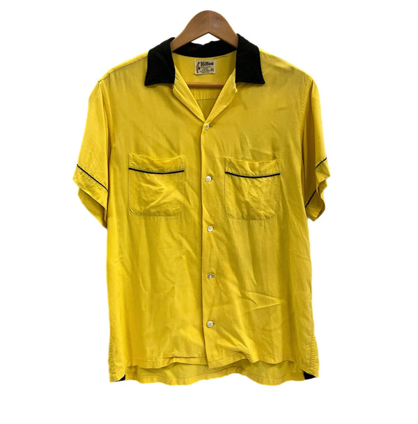 ヒルトン HILTON 60's 60年代 黒タグ ボーリングシャツ 開襟 オープンカラーシャツ ループカラー ボックス バイカラー 2トーン  VINTAGE ヴィンテージ 15 1/2 半袖シャツ イエロー Mサイズ 101MT-4726