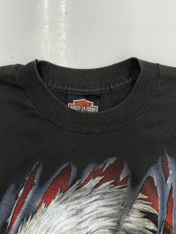 ヴィンテージ vintage 90s Harley Davidson ハーレー ダビッドソン 3D EMBLEM T-SHIRT エンブレム Tシャツ イーグル 前面プリント 黒 Tシャツ ロゴ ブラック Lサイズ 104MT-1210