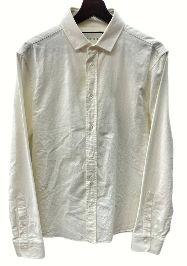 グッチ GUCCI 20SS HEAVY COTTON OXFORD SHIRT コットン オックスフォードシャツ フロントボタン アイボリー 623239 Z380H SIZE50 長袖シャツ 無地 ベージュ 104MT-293