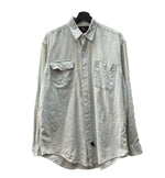 ダブルアールエル RRL 90s 三ツ星タグ ガチャポケ シャンブレー  猫目ボタン ワークシャツ 水色 生成り 長袖シャツ 無地 ブルー Mサイズ 104MT-2058