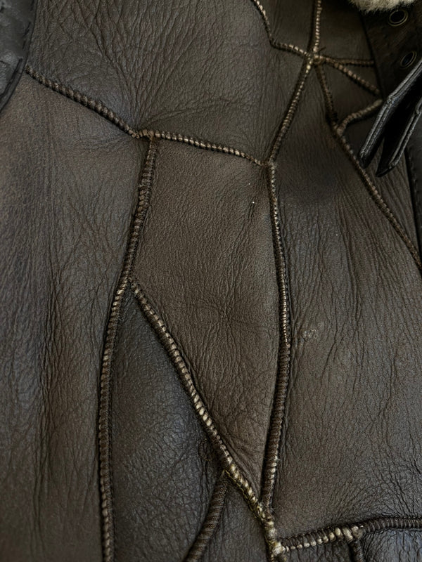 レザーアイテム Leather B-3フライトジャケット ベスト シープスキン 羊革 パッチワーク ムートンベスト 411073 ベスト ブラウン Mサイズ 101MT-5412