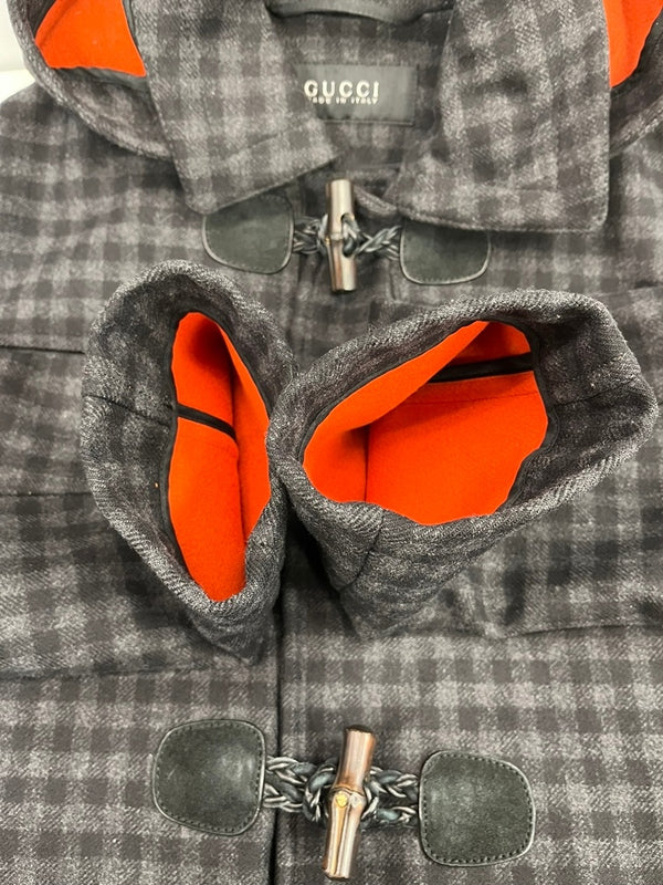グッチ GUCCI チェック ダッフルコート ウールコート アウター チャコールグレー系 グレー系 ブラック系 46 コート グレー 101MT-5307