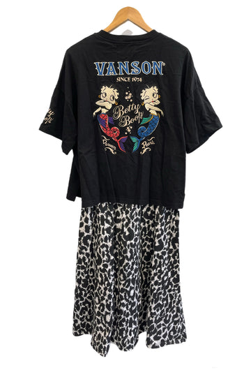 バンソン VANSON BETTY BOOP ベティ ドッキングワンピース レオパード柄 マーメイド刺繍  ワンピース ブラック LLサイズ XL 101LT-236
