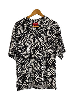 シュプリーム SUPREME 20SS Flags Rayon S/S Shirt 白 黒 総柄 半袖シャツ ブラック Lサイズ 101MT-5247