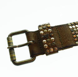 エイチティーシー HTC スタッズベルト 7連 ラインストーン レザー 85/34 ベルト・サスペンダー メンズベルト ブラウン 103G-173