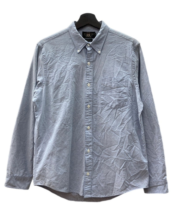 ダブルアールエル RRL BUTTONDOWN OXFORD SHIRT ボタンダウン オックスフォード シャツ 長袖 インパクト21 Ralph Lauren 青 HS-RL-HM-4684 長袖シャツ 無地 ブルー Mサイズ 104MT-2248