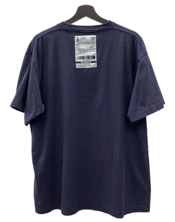 ヴェトモン VETEMENTS 20SS PRINT LOGO S/S TEE プリント ロゴ 半袖 Ｔシャツ バーコードパッチ クルーネック 紺 Tシャツ ロゴ ネイビー Mサイズ 104MT-2342