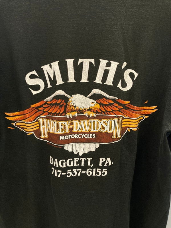 ハーレーダビッドソン Harley-Davidson 80s ©1983 ヴィンテージ Vintage アメリカ製 ポケット プリントTシャツ US古着 黒 XL Tシャツ ブラック LLサイズ 101MT-2989