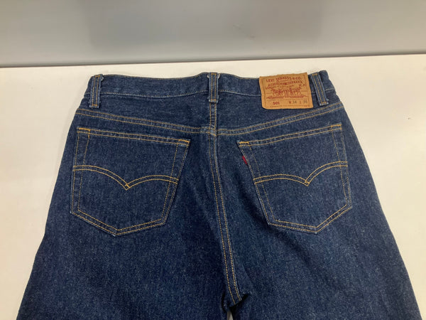 リーバイス Levi's 90's 90年代 赤文字501 脇割り 濃紺 ボタン裏552刻印 MADE IN USA アメリカ製 VINTAGE ヴィンテージ デニム ブルー W34L36 101MB-756