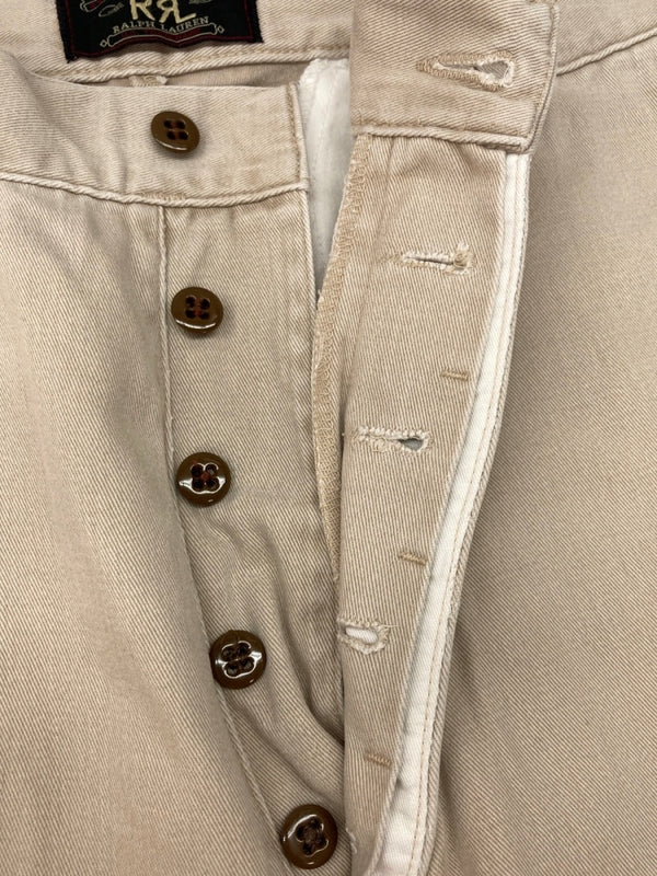 ダブルアールエル RRL 90s CHINO PANTS チノ パンツ ボタンフライ ワーク トラウザーズ 三ツ星タグ USA製 Ralph Lauren 薄茶 無地 チノパン ベージュ 32×31 104MB-346