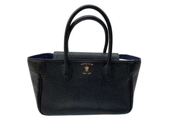 エーディーエムジェイ A.D.M.J. ミニトートバッグ シュリンク ベーシック レザー ゴールド金具 キーストラップ付 日本製 MADE IN JAPAN SHIKKOKU BLACK 黒 バッグ レディースバッグ ハンドバッグ ロゴ ブラック 104B-36