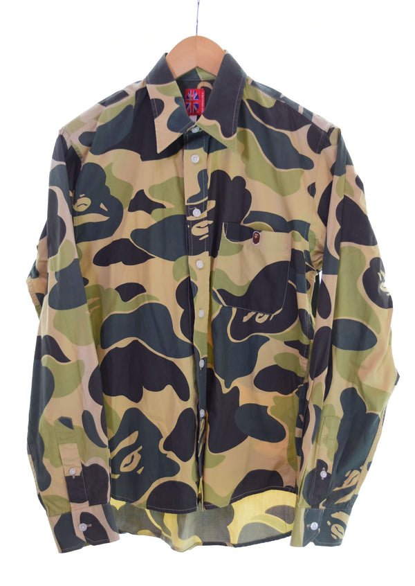アベイシングエイプ A BATHING APE  猿カモフラ 迷彩柄 長袖シャツ 黄色 長袖シャツ イエロー Sサイズ 103MT-2248