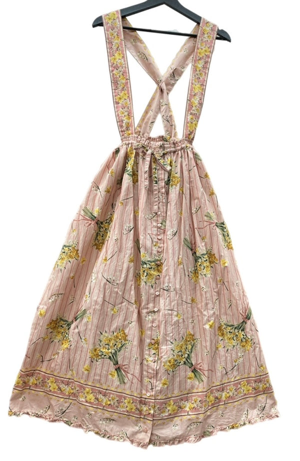 ピンクハウス PINKHOUSE 24SS スイセン プリント スカート 吊りスカート 水仙 ブーケ 花束 ストライプ リボン PINK A2141FSY101 ワンピース 花・植物 ピンク 104LT-205