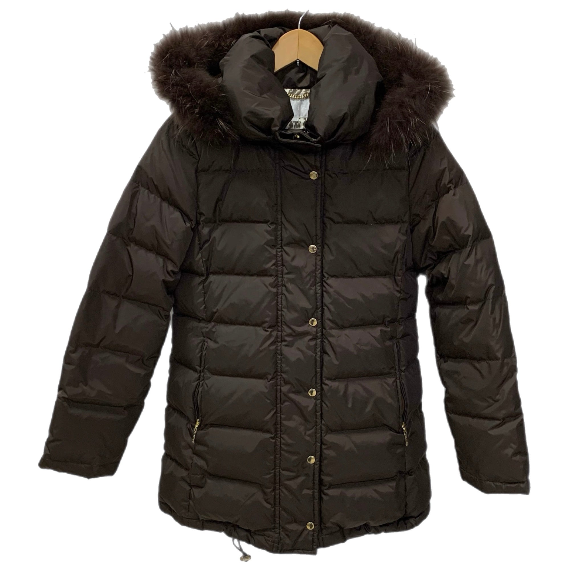 自由区 裏地レオパード柄 ファーダウンコート ジャケット ブラウン 38