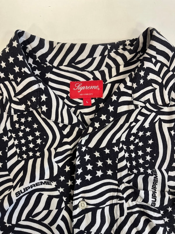 シュプリーム SUPREME 20SS Flags Rayon S/S Shirt 白 黒 総柄 半袖シャツ ブラック Lサイズ 101MT-5247