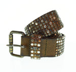エイチティーシー HTC スタッズベルト 7連 ラインストーン レザー 85/34 ベルト・サスペンダー メンズベルト ブラウン 103G-173