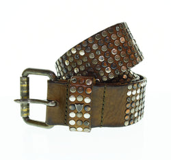 エイチティーシー HTC スタッズベルト 7連 ラインストーン レザー 85/34 ベルト・サスペンダー メンズベルト ブラウン 103G-173