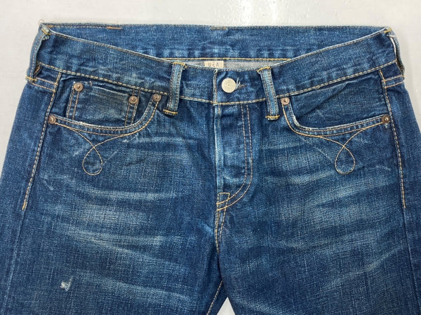 ダブルアールエル RRL DENIM PANTS デニム パンツ ボタンフライ ジーパン ジーンズ USA製 Ralph Lauren インディゴ 青 ロゴ デニム ブルー 29/34 104MB-237