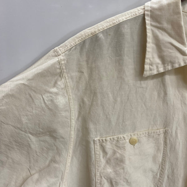 【曜日割引対象外】 ラルフローレン POLO RALPH LAUREN 90's BEACH CAMP オープンカラーシャツ リネン シルク 半袖シャツ ホワイト Lサイズ 201MT-3891 VB