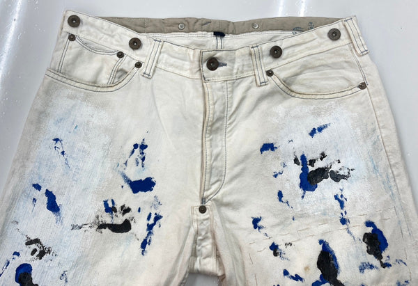 ラルフローレン RalphLauren ペンキデニム ホワイトデニム ドーナツボタン サスペンダーボタン シンチバック  デニム ホワイト サイズ 32/30 104MB-363
