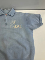 チャンピオン Champion 60's 60年代 ランタグ ランナーズタグ ハーフジップ 半袖スウェット フロッキープリント MADE IN USA アメリカ製 VINTAGE ヴィンテージ スウェット ブルー Mサイズ 101MT-5329