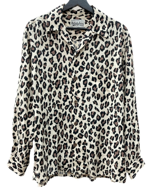 ワコマリア WACKO MARIA オープンカラー 開襟シャツ フロントボタン レオパード柄 ヒョウ柄 レーヨン MADE IN JAPAN 日本製 ベージュ系 茶色 長袖シャツ 総柄 ベージュ Lサイズ 104MT-1816