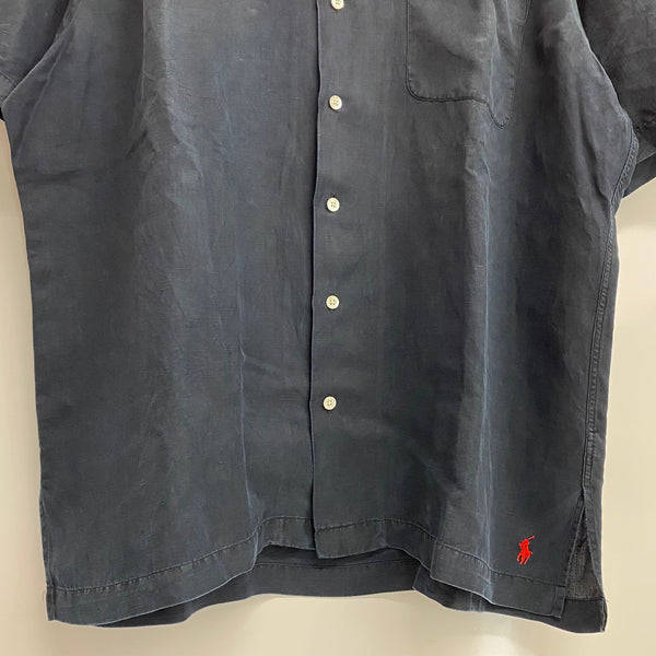 【曜日割引対象外】 ラルフローレン POLO by Ralph Lauren 半袖 オープンカラー リネンシャツ 半袖シャツ ブラック Lサイズ 201MT-4092 VB