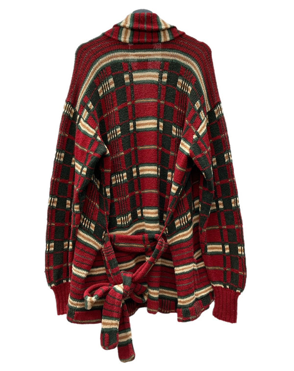 ダブルアールエル RRL 90s 90年代 三ツ星タグ HAND KNIT ハンドニット ガウン  コート チェック マルチカラー XLサイズ 104MT-2129