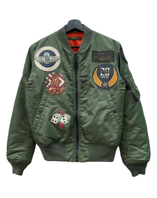 アビレックス AVIREX TOP GUN MA-1 FLIGHT JACKET トップガン フライト ジャケット ボンバー ジップアップ ミリタリー リバーシブル 軍物 アウター 6152164 ジャケット ロゴ カーキ Mサイズ 104MT-1800