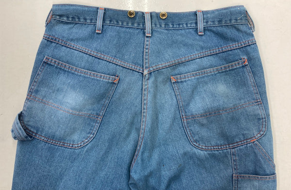 ビッグマック BIG MAC 90s 90年代 ペインターパンツ ワーク サスペンダーボタン  ドーナツボタン ジッパーフライ USA製 青 無地 デニム ブルー 104MB-244