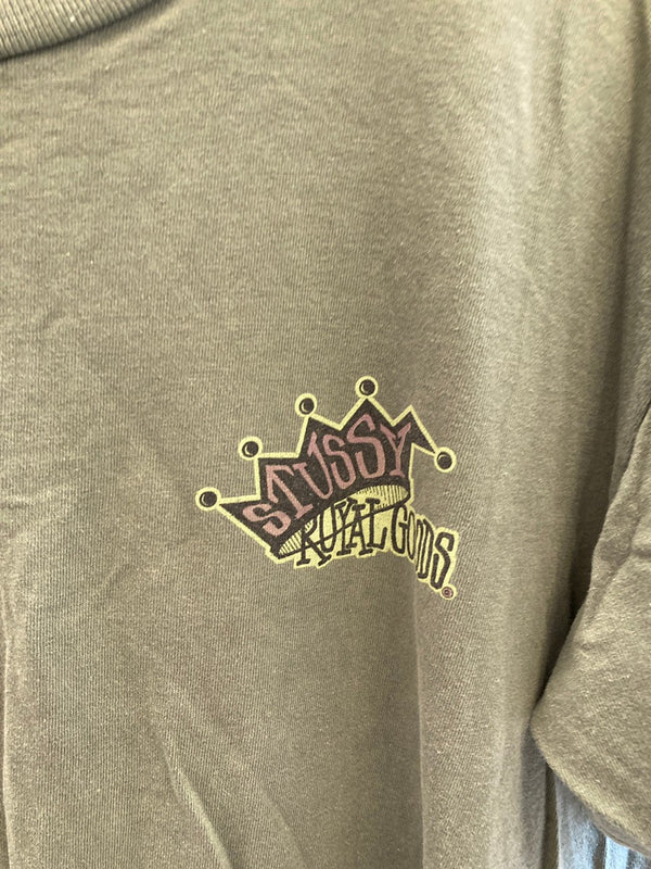 ステューシー STUSSY OLD STUSSY ヴィンテージ Vintage 80s 黒タグ USA製 ロゴ プリントT シャツ 袖シングル Tシャツ カーキ Lサイズ 101MT-3263