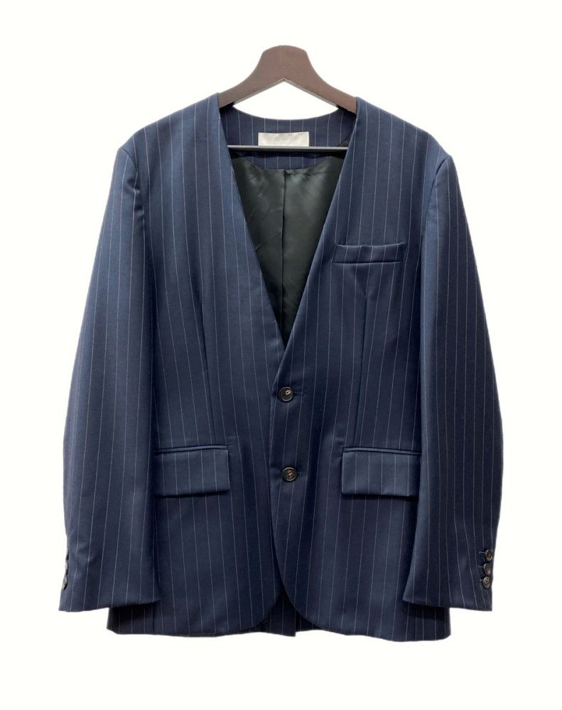 新品 NEON SIGN ストライプ ノーカラージャケット テーラードジャケット ネオンサイン NEON SIGN CHALK STRIPE NO COLLAR JACKET チョーク