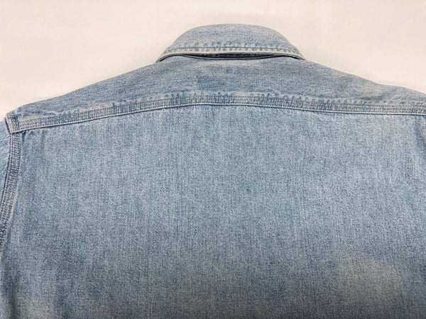 ダブルアールエル RRL 90s 三ツ星タグ DENIM SHIRT デニムシャツ ステンカラー メタルボタン ヴィンテージ VINTAGE ラルフローレン RALPH LAUREN コットン モーリシャス製 ライトブルー 長袖シャツ 無地 ブルー Mサイズ 104MT-1974