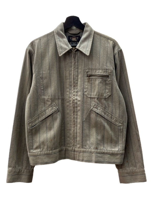 ダブルアールエル RRL STRIPE WORK JACKET ストライプ ワーク ジャケット ジップアップ CONMAR社 Ralph Lauren 茶 MNRROTWM5L00072 ジャケット ストライプ ブラウン Mサイズ 104MT-1379